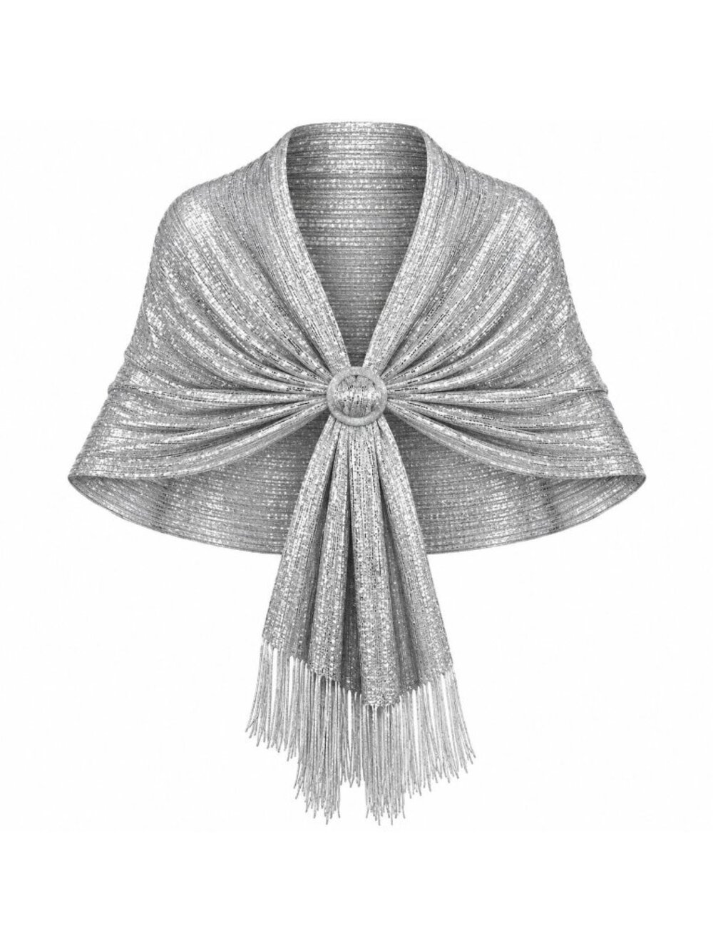 Metallic Silver Shawl Wrap 70in Fringe Evening Scarf Slide Formal Wedding Stole